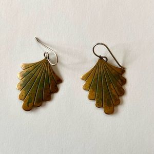 Metal Scalloped Dangle Earrings with green overlay